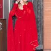 Fancy Red Fox Georgette Embroidery Work Gown
