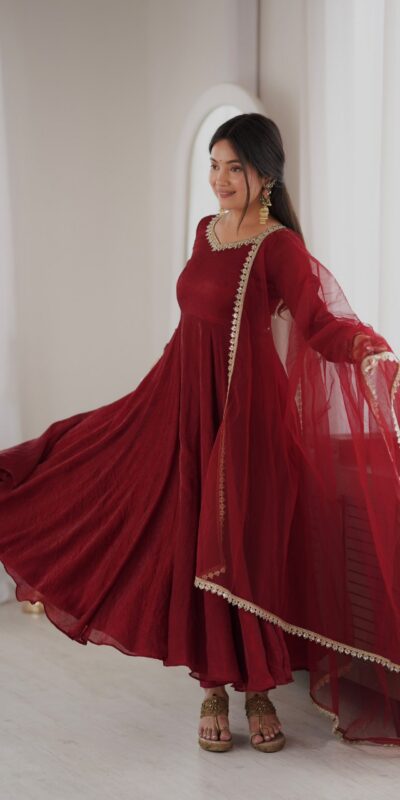 SRK 5355 Maroon Doremon Crush Gown with Lace Work & Mirror Work. Exclusive Offer ₹2099. Delivery 4-6 Working Days. Shop now. | Gowns, Bollywood Gowns, Creative Gowns, Designer Gowns, Embroidered Gowns, Party Wear Gowns