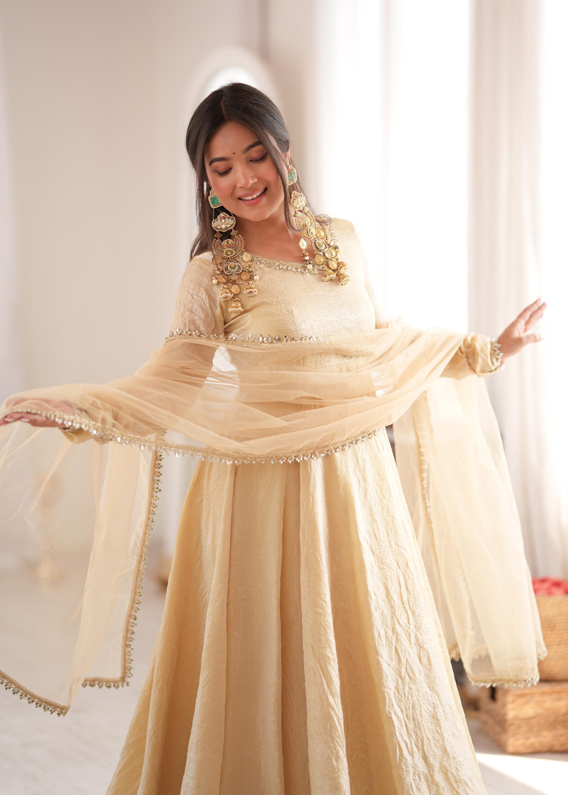 SRK 5355 Off White Doremon Crush Gown with Lace Work & Mirror Work. Exclusive Offer ₹2099. Delivery 4-6 Working Days. Shop now. | Gowns, Bollywood Gowns, Creative Gowns, Designer Gowns, Embroidered Gowns, Party Wear Gowns
