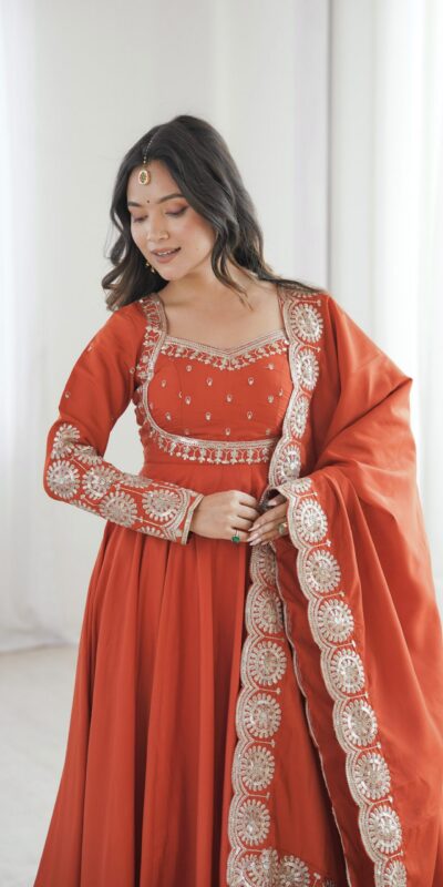 ZF 5026  Orange Colour Roman Silk Salwar Suit with Embroidery Work. Best Price ₹2399. Delivery 4-6 Working Days. Shop now. | Anarkali Suits, Bollywood Anarkali, Creative-Anarkali, Designer Anarkali, Embroidered Anarkali, Party Wear Anarkali