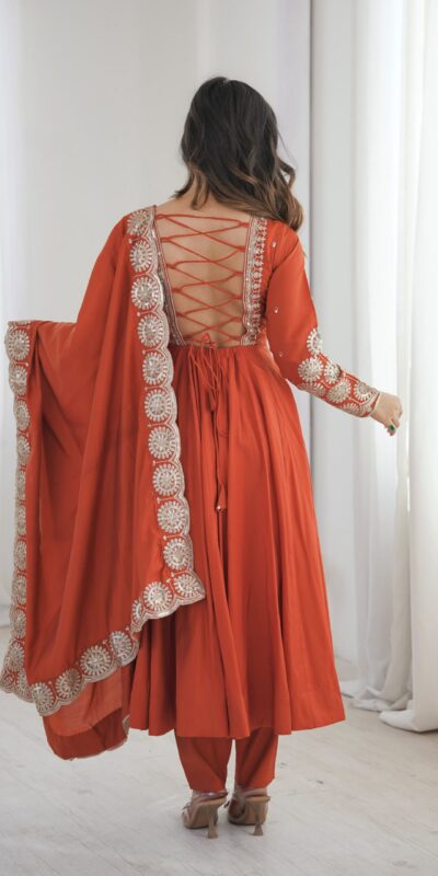 ZF 5026  Orange Colour Roman Silk Salwar Suit with Embroidery Work. Best Price ₹2399. Delivery 4-6 Working Days. Shop now. | Anarkali Suits, Bollywood Anarkali, Creative-Anarkali, Designer Anarkali, Embroidered Anarkali, Party Wear Anarkali