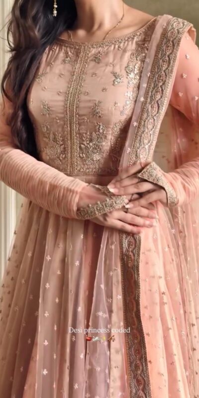 RTC 5991 Peach | Peach Faux Georgette Gown with Sequins Work. Festive Deal ₹2599. Delivery 4-6 Working Days. Online Shop now. | Gowns, Bollywood Gowns, Creative Gowns, Designer Gowns, Embroidered Gowns, Party Wear Gowns