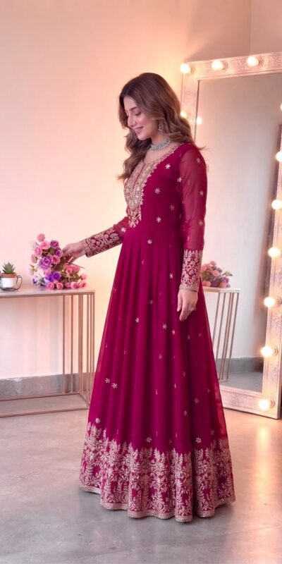 SSR 546 Pink in Georgette Embroidery Work & Sequins Work Gown . Get it for ₹2149. Delivery 4-6 Working Days. Online Shop now. | Gowns, Bollywood Gowns, Creative Gowns, Designer Gowns, Embroidered Gowns, Party Wear Gowns