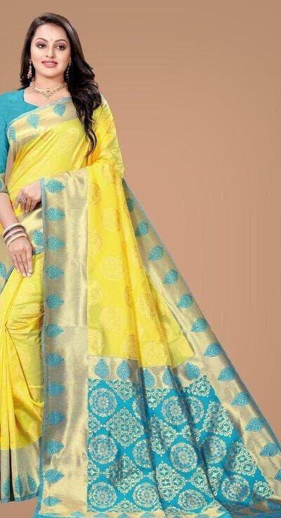 KP 4069 Yellow Soft Lichi Silk Cloth Saree Perfect for Wedding, Party, Family Gatherings, Sangeet, Festive Deal ₹1449. Delivery 4-6 Working Days | Sarees, Bollywood Sarees, Creative Sarees, Designer Sarees, Embroidered Sarees, Ethnic Saree, Modern Digital sarees, Party Wear Sarees