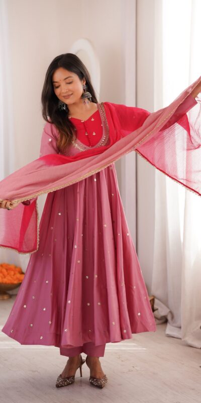 ZF 5023 Pink Roman Silk Gown with Mirror Work & Embroidery Work. Special Price ₹2099. Delivery 4-6 Working Days. Shop now. | Gowns, Bollywood Gowns, Creative Gowns, Designer Gowns, Embroidered Gowns, Party Wear Gowns