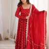 Lovely Red Chinon Silk Sequence Zari Work Salwar Suit