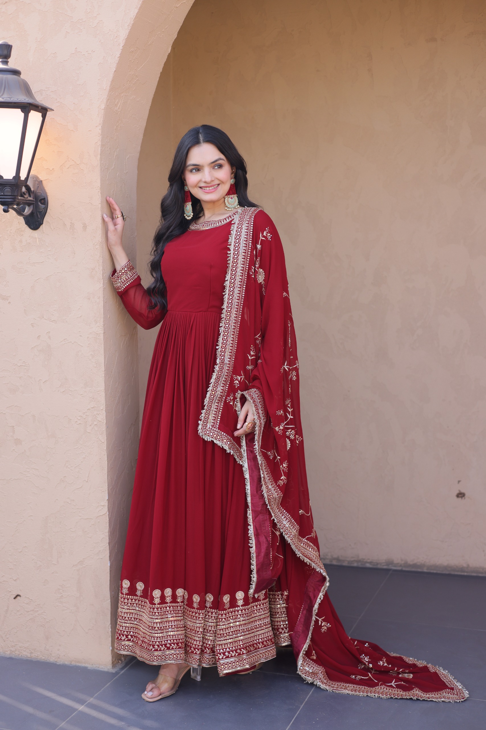KA 1256 Maroon Faux Blooming Gown Perfect for Wedding, Party, Pongal, Raksha Bandhan, Mehendi –. Introductory Price ₹2549. Delivery 4-6 Working Days | Gowns, Bollywood Gowns, Creative Gowns, Designer Gowns, Embroidered Gowns, Party Wear Gowns