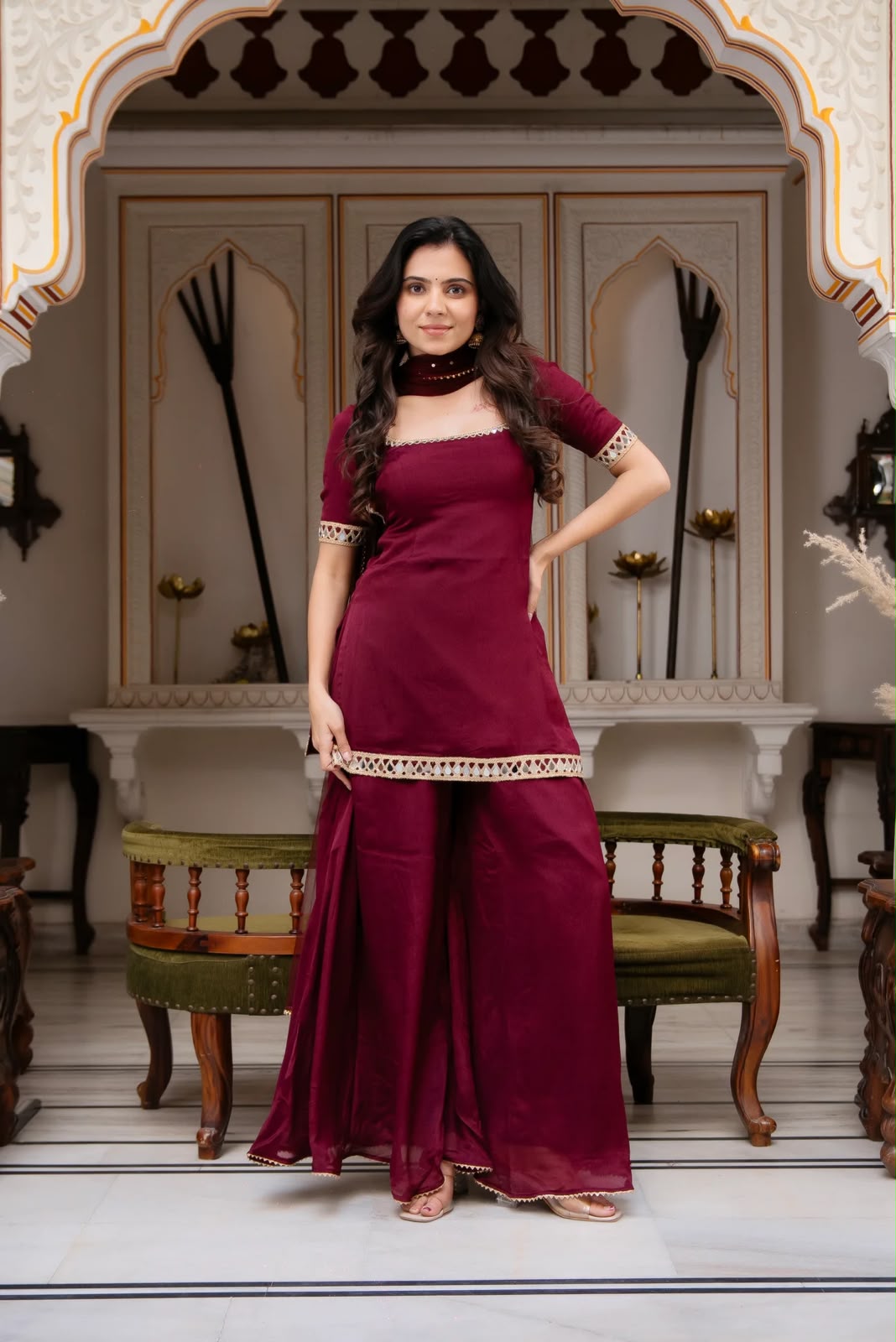 ST 1197 Maroon | Faux Georgette Salwar Suit with Mirror Work & Embroidery Work. Get it for ₹1849. Delivery 4-6 Working Days. Shop now. | Jump Suits, Salwar suit, Casual Suits, Creative suits, Designer Suits, Palazzo Suits, Party Wear Suits, Patiala Suits, Straight Suits