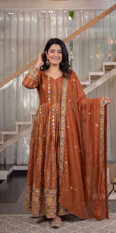 MD 3100 Orange Faux Blooming Gown Perfect for Wedding, Party, Pongal, Raksha Bandhan, Mehendi –. Introductory Price ₹2549. Delivery 4-6 Working Days | Gowns, Bollywood Gowns, Creative Gowns, Designer Gowns, Embroidered Gowns, Party Wear Gowns