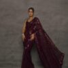 Magical Wine Faux Georgette Embroider Work Saree