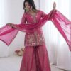JF 043 Rani Pink Pure Fendy Silk Salwar Suitwith Embroidery Work & Sequins Work. Exclusive Offer ₹1940. Delivery 4-6 Working Days. Shop now. | Jump Suits, Salwar suit, Casual Suits, Creative suits, Designer Suits, Palazzo Suits, Party Wear Suits, Patiala Suits, Straight Suits