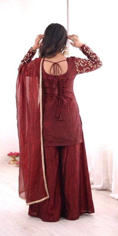 JF 043 Rust Pure Fendy Silk Salwar Suitwith Embroidery Work & Sequins Work. Exclusive Offer ₹1940. Delivery 4-6 Working Days. Shop now. | Jump Suits, Salwar suit, Casual Suits, Creative suits, Designer Suits, Palazzo Suits, Party Wear Suits, Patiala Suits, Straight Suits