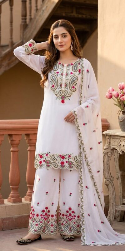 MT 1078 White Roman Silk Salwar Suit Perfect for Wedding, Party, Ethnic Day, Anniversary, Diwali – . Now at just ₹2399. Delivery 4-6 Working Days. | Jump Suits, Salwar suit, Casual Suits, Creative suits, Designer Suits, Palazzo Suits, Party Wear Suits, Patiala Suits, Straight Suits