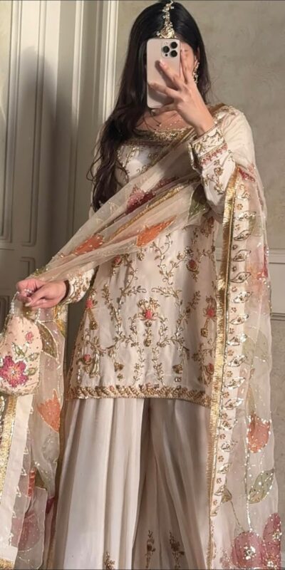 Embroidery Work & Sequins Work Salwar Suit WW 1215 Off White in Off White Cinon Silk. Now at just ₹2149. Delivery 4-6 Working Days. Shop now. | Jump Suits, Salwar suit, Casual Suits, Creative suits, Designer Suits, Palazzo Suits, Party Wear Suits, Patiala Suits, Straight Suits
