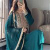 Perfect Teal Fox Georgette Embroidery Work Salwar Suit