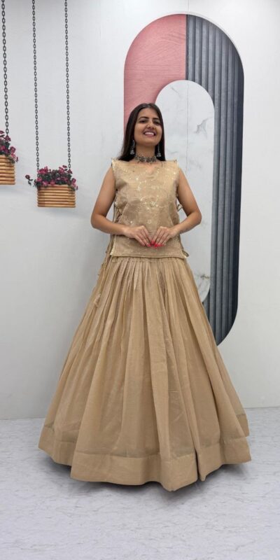 PC 569 Cream Color Crunchy Silk With Sequins Work Lehenga Choli . Special Price ₹2449. Delivery 4-6 Working Days. Shop now. | Lehenga, Bollywood Lehenga, Creative Lehenga, Designer Lehenga, Embroidered Lehenga, Party Wear Lehenga
