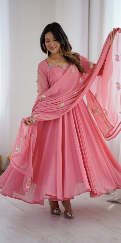 SRK 5363 Dusty Pink | Dusty Pink Faux Georgette Gown with Sequins Work & Embroidery Work. Affordable Price ₹2099. Delivery 4-6 Working Days. Shop now. | Gowns, Bollywood Gowns, Creative Gowns, Designer Gowns, Embroidered Gowns, Party Wear Gowns