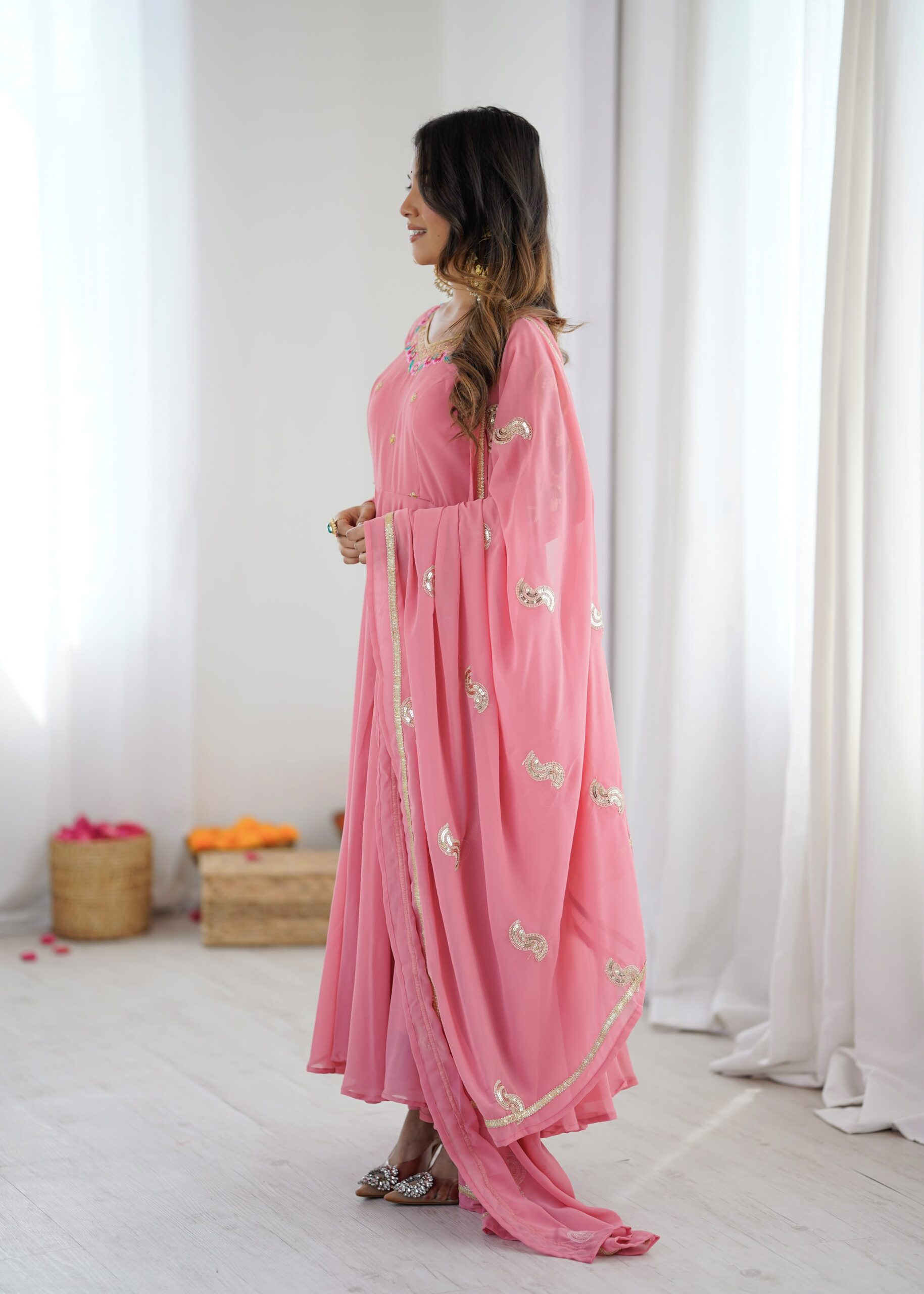 SRK 5363 Dusty Pink | Dusty Pink Faux Georgette Gown with Sequins Work & Embroidery Work. Affordable Price ₹2099. Delivery 4-6 Working Days. Shop now. | Gowns, Bollywood Gowns, Creative Gowns, Designer Gowns, Embroidered Gowns, Party Wear Gowns