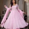 Shiny Light Pink Faux Georgette Hand Work Anarkali Suit