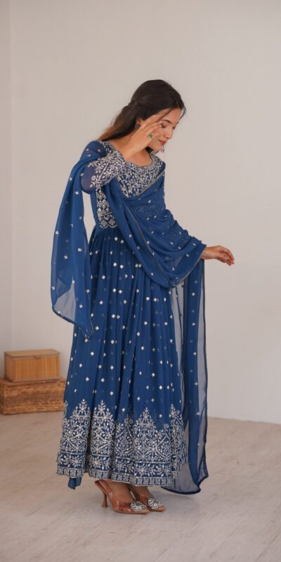 SP 81 Navy Blue| Faux Georgette Salwar Suit with Lace Work & Digital Print. Introductory Price ₹2449. Delivery 4-6 Working Days. Shop now. | Anarkali Suits, Bollywood Anarkali, Creative-Anarkali, Designer Anarkali, Embroidered Anarkali, Party Wear Anarkali, Salwar suit