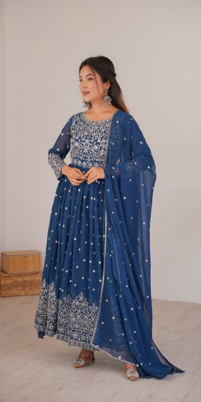 SP 81 Navy Blue| Faux Georgette Salwar Suit with Lace Work & Digital Print. Introductory Price ₹2449. Delivery 4-6 Working Days. Shop now. | Anarkali Suits, Bollywood Anarkali, Creative-Anarkali, Designer Anarkali, Embroidered Anarkali, Party Wear Anarkali, Salwar suit