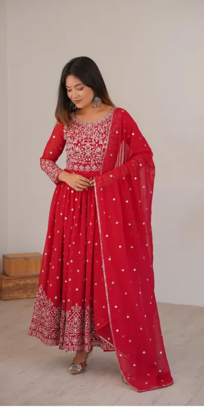 SP 81 Red| Faux Georgette Salwar Suit with Lace Work & Digital Print. Introductory Price ₹2449. Delivery 4-6 Working Days. Shop now. | Anarkali Suits, Bollywood Anarkali, Creative-Anarkali, Designer Anarkali, Embroidered Anarkali, Party Wear Anarkali, Salwar suit