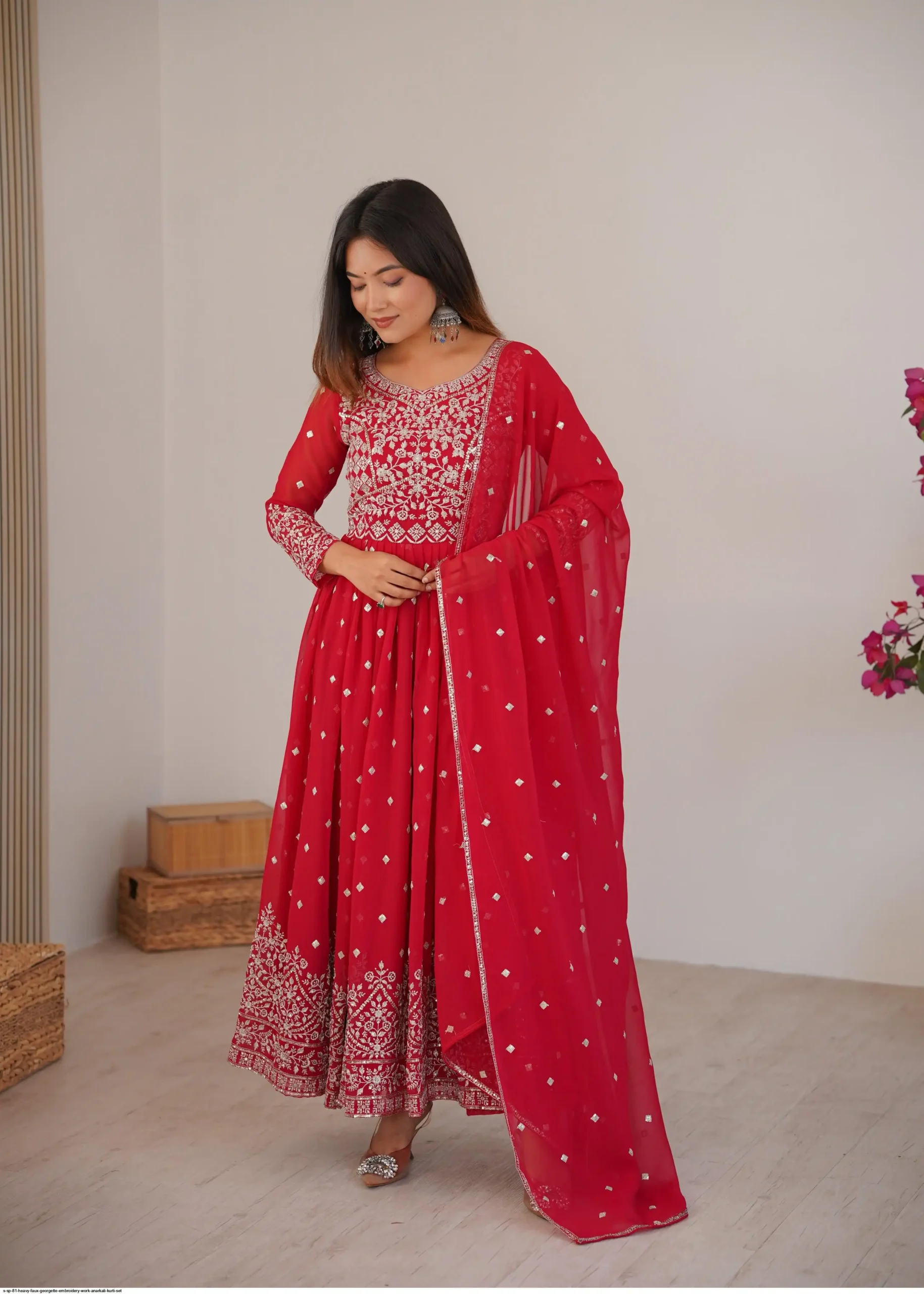 SP 81 Red| Faux Georgette Salwar Suit with Lace Work & Digital Print. Introductory Price ₹2449. Delivery 4-6 Working Days. Shop now. | Anarkali Suits, Bollywood Anarkali, Creative-Anarkali, Designer Anarkali, Embroidered Anarkali, Party Wear Anarkali, Salwar suit