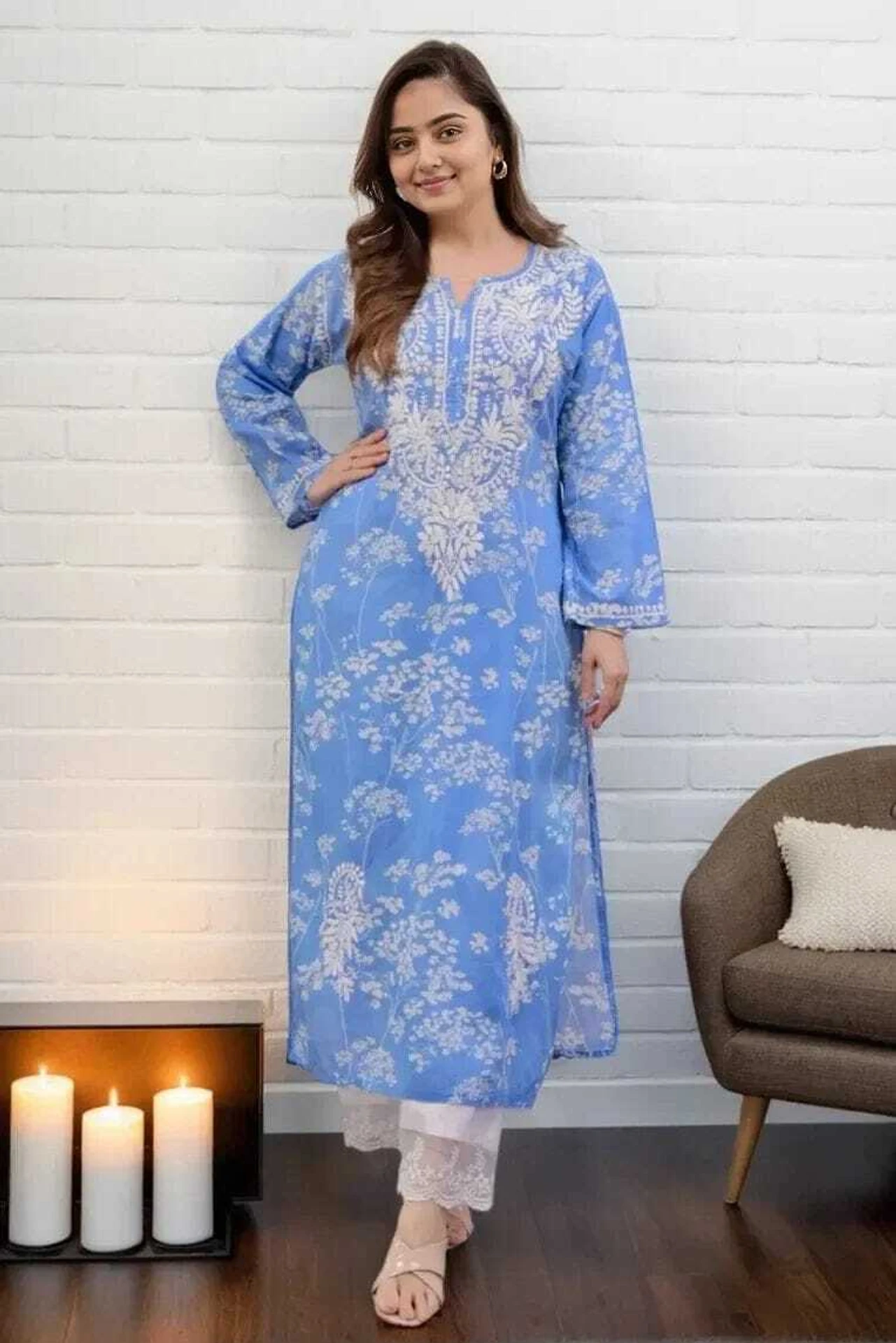 MF 1130 Blue in Colour Poly Cotton Chikenkari Work & Lace Work Kurti . Festive Deal ₹1499. Delivery 4-6 Working Days. Shop now. | Kurti, Bollywood Kurti, Creative Kurtis, Designer Kurti, Party Wear Kurti, Selfie Kurti