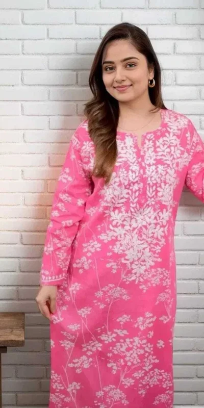 MF 1130 Pink in Colour Poly Cotton Chikenkari Work & Lace Work Kurti . Festive Deal ₹1499. Delivery 4-6 Working Days. Shop now. | Kurti, Bollywood Kurti, Creative Kurtis, Designer Kurti, Party Wear Kurti, Selfie Kurti