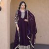 KA 1253 Wine Faux Blooming Gown Perfect for Wedding, Party, Ethnic Day, Mehendi, Eid – . Now at just ₹2399. Delivery 4-6 Working Days. Shop now. | Gowns, Bollywood Gowns, Creative Gowns, Designer Gowns, Embroidered Gowns, Party Wear Gowns