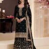 Solid Black Chinon Embroidery Work Salwar Suit