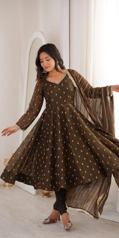 ZF 5021 Brown in Crunchy Silk Embroidery Work & Lace Work Gown . Special Price ₹2099. Delivery 4-6 Working Days. Shop now. | Gowns, Bollywood Gowns, Creative Gowns, Designer Gowns, Embroidered Gowns, Party Wear Gowns