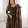 ZF 5021 Brown in Crunchy Silk Embroidery Work & Lace Work Gown . Special Price ₹2099. Delivery 4-6 Working Days. Shop now. | Gowns, Bollywood Gowns, Creative Gowns, Designer Gowns, Embroidered Gowns, Party Wear Gowns