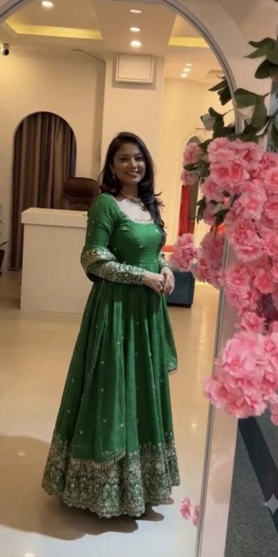 SSR 544 Green in Crunchy Silk Embroidery Work & Lace Work Gown . Special Price ₹2399. Delivery 4-6 Working Days. Shop now. | Gowns, Bollywood Gowns, Creative Gowns, Designer Gowns, Embroidered Gowns, Party Wear Gowns