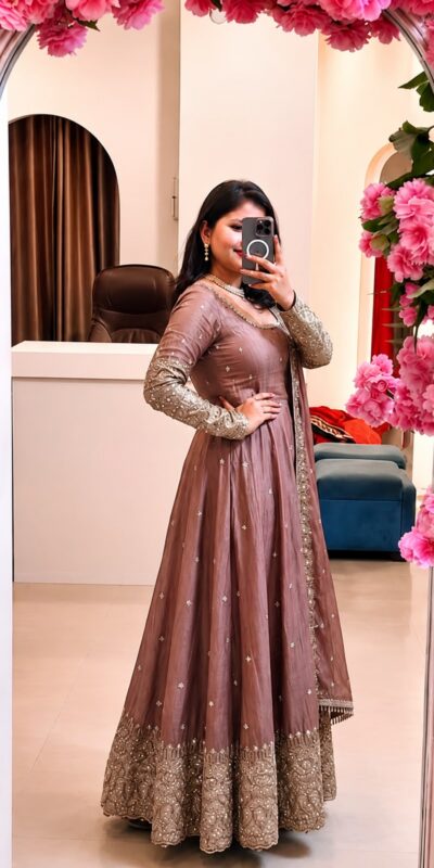 SSR 544 Onion in Crunchy Silk Embroidery Work & Lace Work Gown . Special Price ₹2399. Delivery 4-6 Working Days. Shop now. | Gowns, Bollywood Gowns, Creative Gowns, Designer Gowns, Embroidered Gowns, Party Wear Gowns