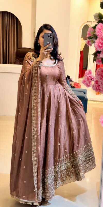 SSR 544 Onion in Crunchy Silk Embroidery Work & Lace Work Gown . Special Price ₹2399. Delivery 4-6 Working Days. Shop now. | Gowns, Bollywood Gowns, Creative Gowns, Designer Gowns, Embroidered Gowns, Party Wear Gowns