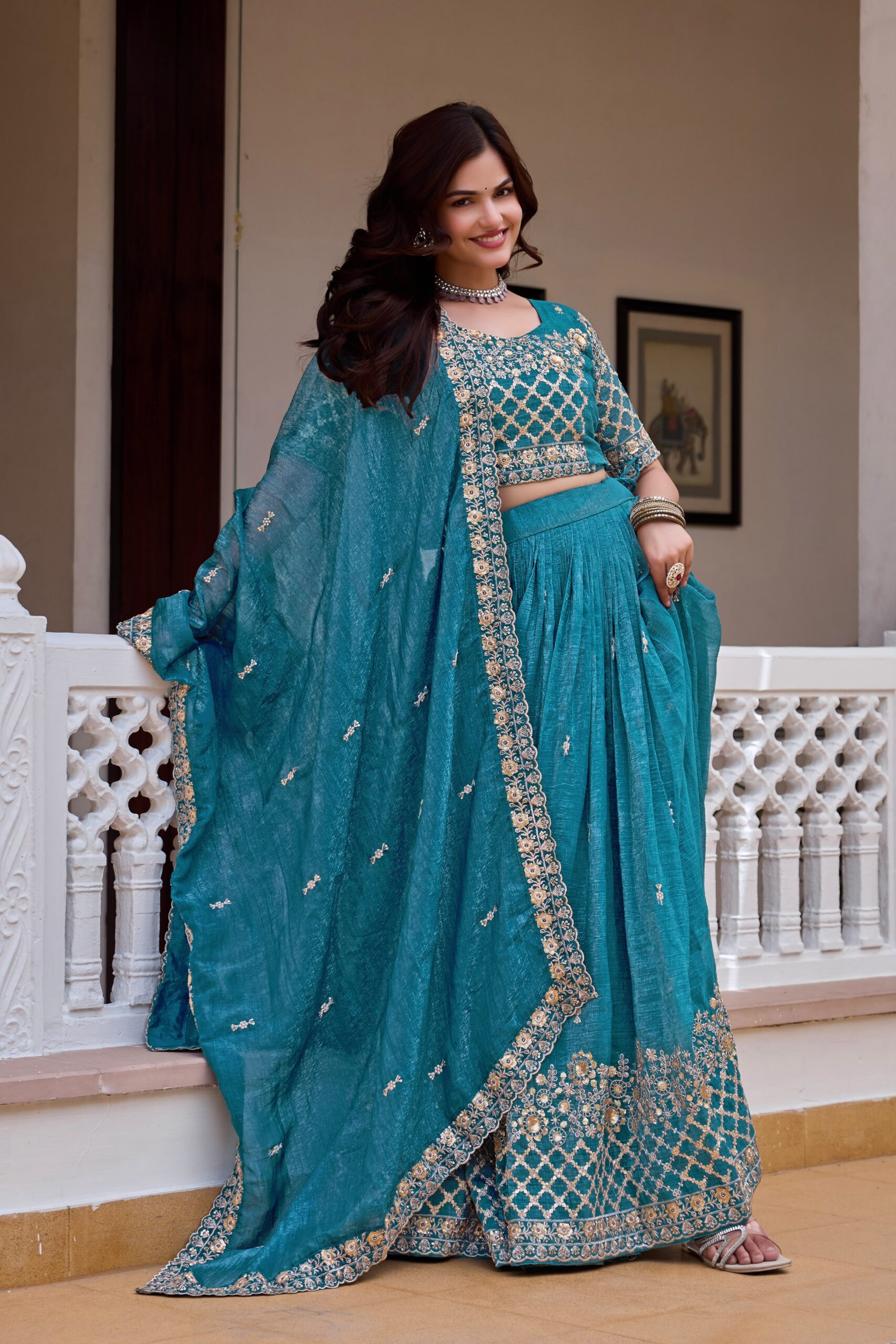 Ram 180 Teal Pure Crunchy Lehenga Choli Perfect for Wedding, Party, Baisakhi, Pongal, Sangeet – . Now at just ₹2549. Delivery 4-6 Working Days. Shop | Lehenga, Bollywood Lehenga, Creative Lehenga, Designer Lehenga, Embroidered Lehenga, Party Wear Lehenga