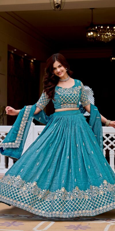 Ram 180 Teal Pure Crunchy Lehenga Choli Perfect for Wedding, Party, Baisakhi, Pongal, Sangeet – . Now at just ₹2549. Delivery 4-6 Working Days. Shop | Lehenga, Bollywood Lehenga, Creative Lehenga, Designer Lehenga, Embroidered Lehenga, Party Wear Lehenga
