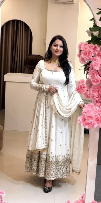 SSR 544 White in Crunchy Silk Embroidery Work & Lace Work Gown . Special Price ₹2399. Delivery 4-6 Working Days. Shop now. | Gowns, Bollywood Gowns, Creative Gowns, Designer Gowns, Embroidered Gowns, Party Wear Gowns