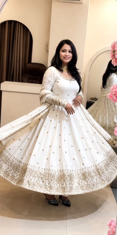 SSR 544 White in Crunchy Silk Embroidery Work & Lace Work Gown . Special Price ₹2399. Delivery 4-6 Working Days. Shop now. | Gowns, Bollywood Gowns, Creative Gowns, Designer Gowns, Embroidered Gowns, Party Wear Gowns
