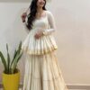 Stylish White Pure Cotton Lace Work Lehenga Choli