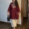MF 1000 Maroon Colour Rayon Cotton Kurti with Embroidery Work. Introductory Price ₹1449. Delivery 4-6 Working Days. Shop now. | Kurti, Bollywood Kurti, Creative Kurtis, Designer Kurti, Party Wear Kurti, Selfie Kurti