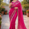 BT 446 Pink Star Georgette Saree with Lace Work & Embroidery Work. Festive Deal ₹1799. Delivery 4-6 Working Days. Shop now. | Sarees, Bollywood Sarees, Creative Sarees, Designer Sarees, Embroidered Sarees, Ethnic Saree, Modern Digital sarees, Party Wear Sarees