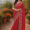 BT 446 Red Star Georgette Saree with Lace Work & Embroidery Work. Festive Deal ₹1799. Delivery 4-6 Working Days. Shop now. | Sarees, Bollywood Sarees, Creative Sarees, Designer Sarees, Embroidered Sarees, Ethnic Saree, Modern Digital sarees, Party Wear Sarees