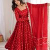 KD 1630 Red Zari Work & Embroidery Work Salwar Suit in Red Chinon Silk. Grab it for ₹2499. Delivery 4-6 Working Days. Shop now. | Anarkali Suits, Bollywood Anarkali, Creative-Anarkali, Designer Anarkali, Embroidered Anarkali, Party Wear Anarkali, Salwar suit