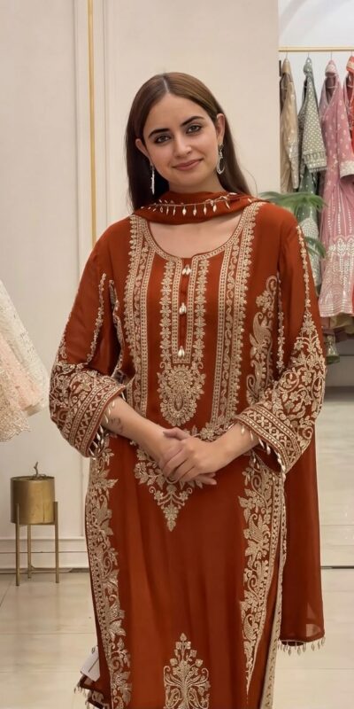 SR 1716 Rust Colour Faux Georgette Salwar Suit with Lace Work. Introductory Price ₹2449. Delivery 4-6 Working Days. Shop now. | Jump Suits, Salwar suit, Casual Suits, Creative suits, Designer Suits, Palazzo Suits, Party Wear Suits, Patiala Suits, Straight Suits