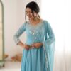 ZF 5012 Sky Blue Blooming Faux Gown with Embroidery Work. Wedding, Party, Festive, Events Grab it for ₹2149. Delivery 4-6 Working Days. Shop now. | Anarkali Suits, Bollywood Anarkali, Creative-Anarkali, Designer Anarkali, Embroidered Anarkali, Party Wear Anarkali