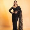 Trendy Black Butterfly Net Sequence Work Saree