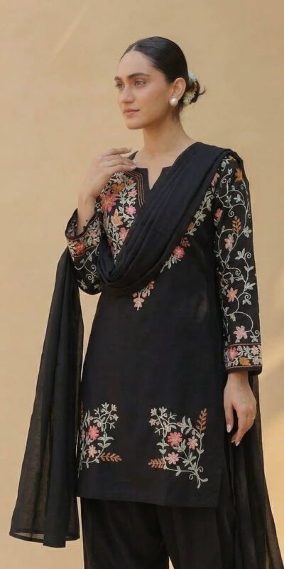 ND 5058 Black | Black Roman Silk Salwar Suit with Embroidery Work. Grab it for ₹2099. Delivery 4-6 Working Days. Shop now. | Jump Suits, Salwar suit, Casual Suits, Creative suits, Designer Suits, Palazzo Suits, Party Wear Suits, Patiala Suits, Straight Suits