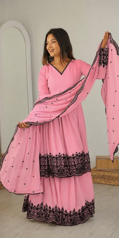 SP 71 Dusty Pink Faux Georgette Salwar Suit with Embroidery Work. Available at ₹2499 only. Delivery 4-6 Working Days. Shop now. | Jump Suits, Salwar suit, Casual Suits, Creative suits, Designer Suits, Palazzo Suits, Party Wear Suits, Patiala Suits, Straight Suits